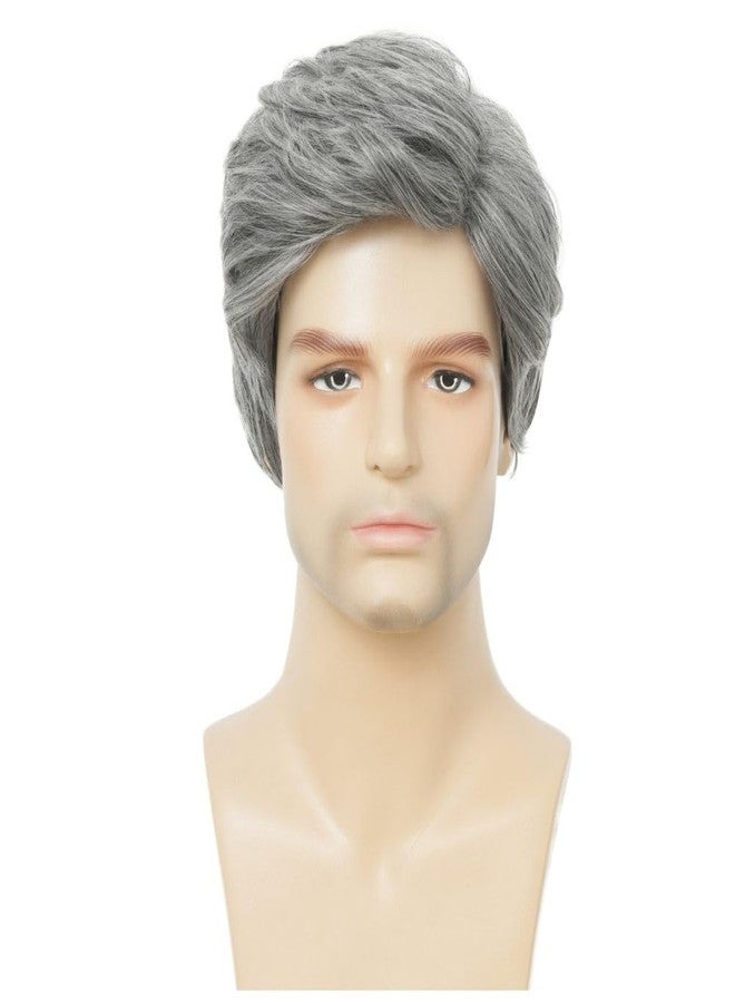 Kaneles Mens Grey Short Wigs Mix White Layered Natural Wig Synthetic Halloween Daily Hair Wig for Male Guy - Image 2